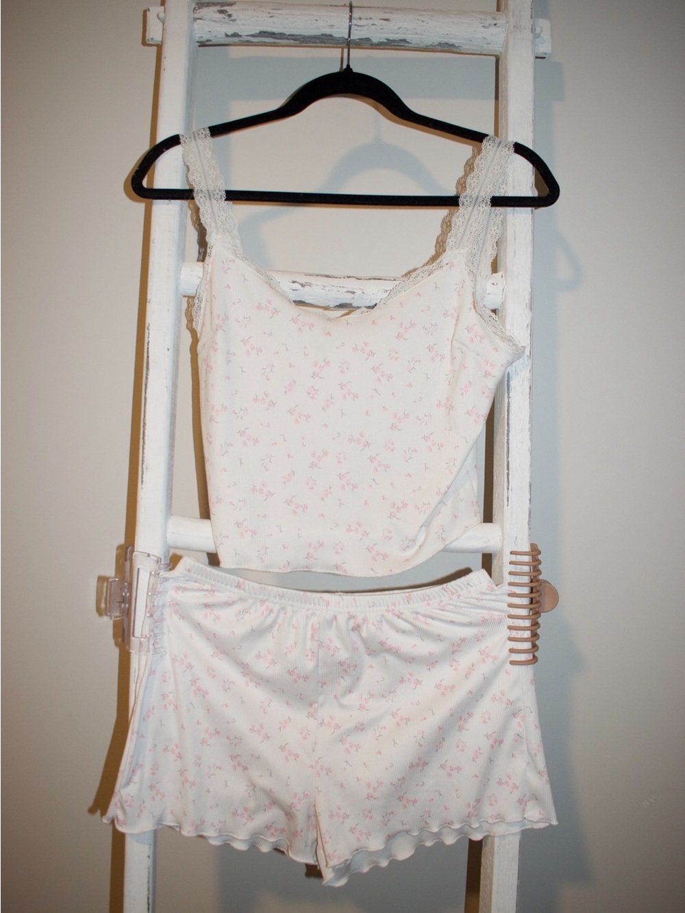 Women's Pink Floral Lace-Trim Cami and Short Pajama Set